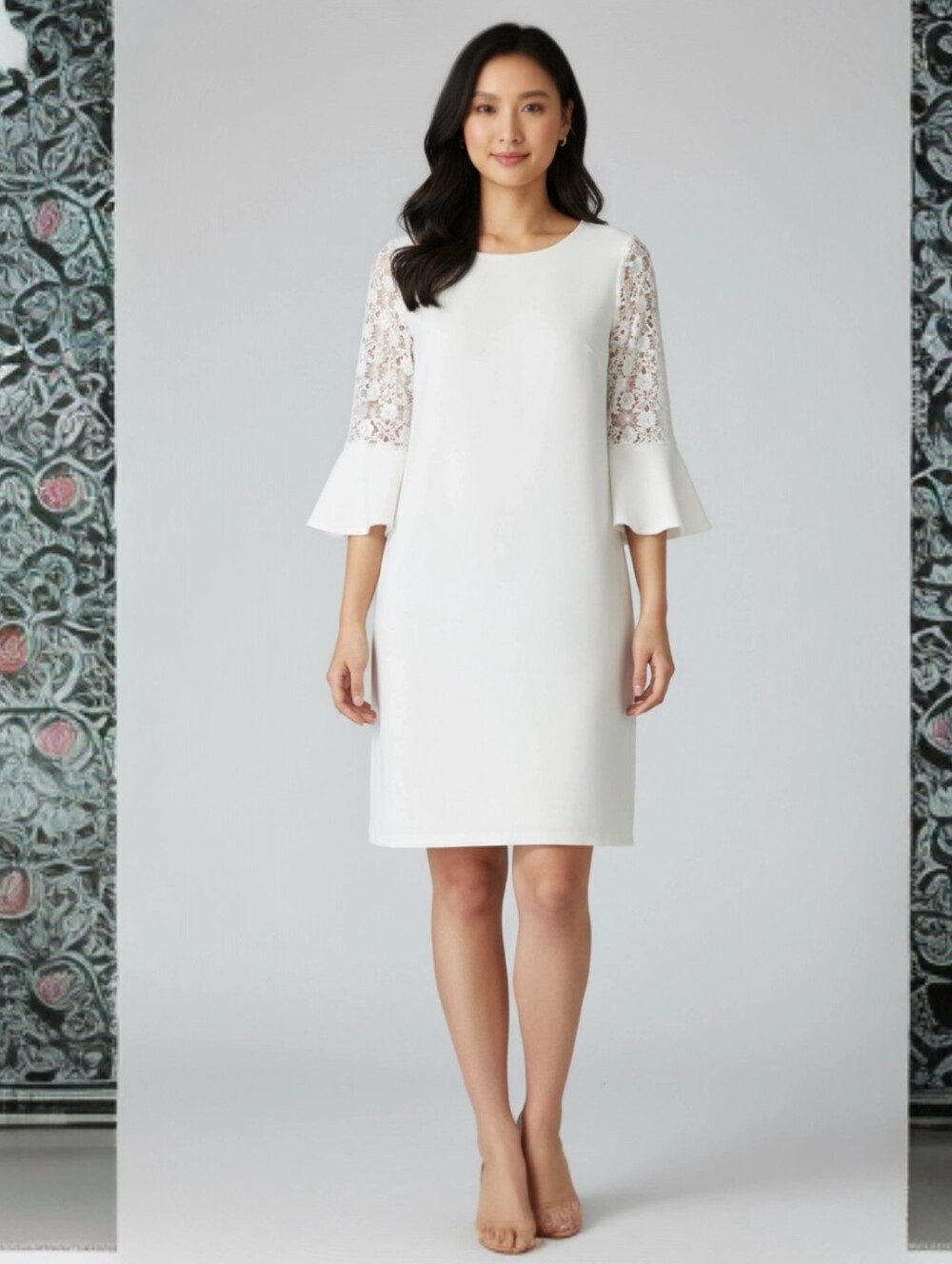 Shelby & Palmer Elegant White Bell Lace-Sleeve Scoop Neck Women’s Dress Size 14